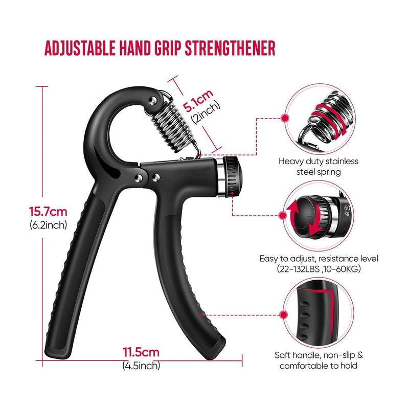 Funny Hand Grip Strengthener Workout Kit (5 Pack) Forearm Grip Adjustable Resistance Hand Gripper, Finger Exerciser, Finger Stretcher, Grip Ring & Stress Relief Grip Ball for Athletes