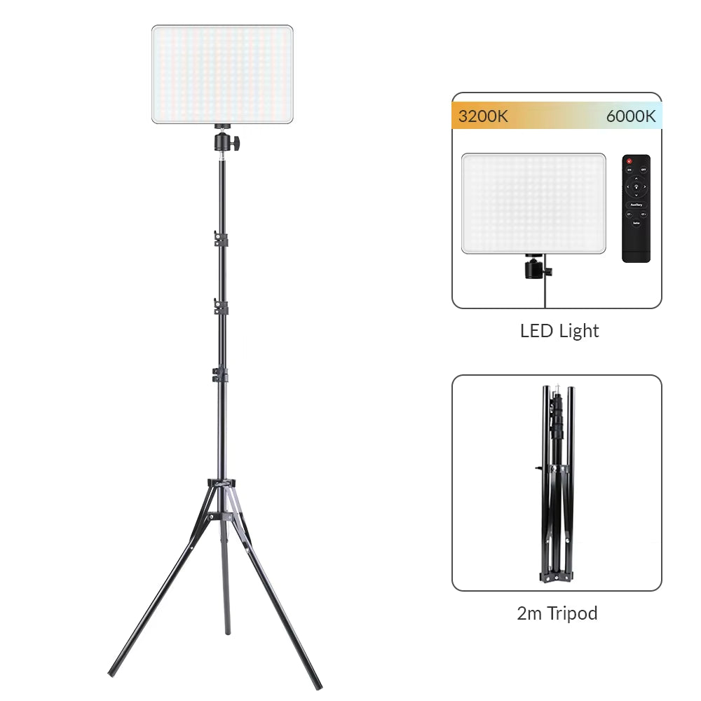 10Inch LED Video Light Ring Panel 3200K-6000K Photography Lighting Lamp with Tripod Ring Lights for Youtube Tiktok Live Stream