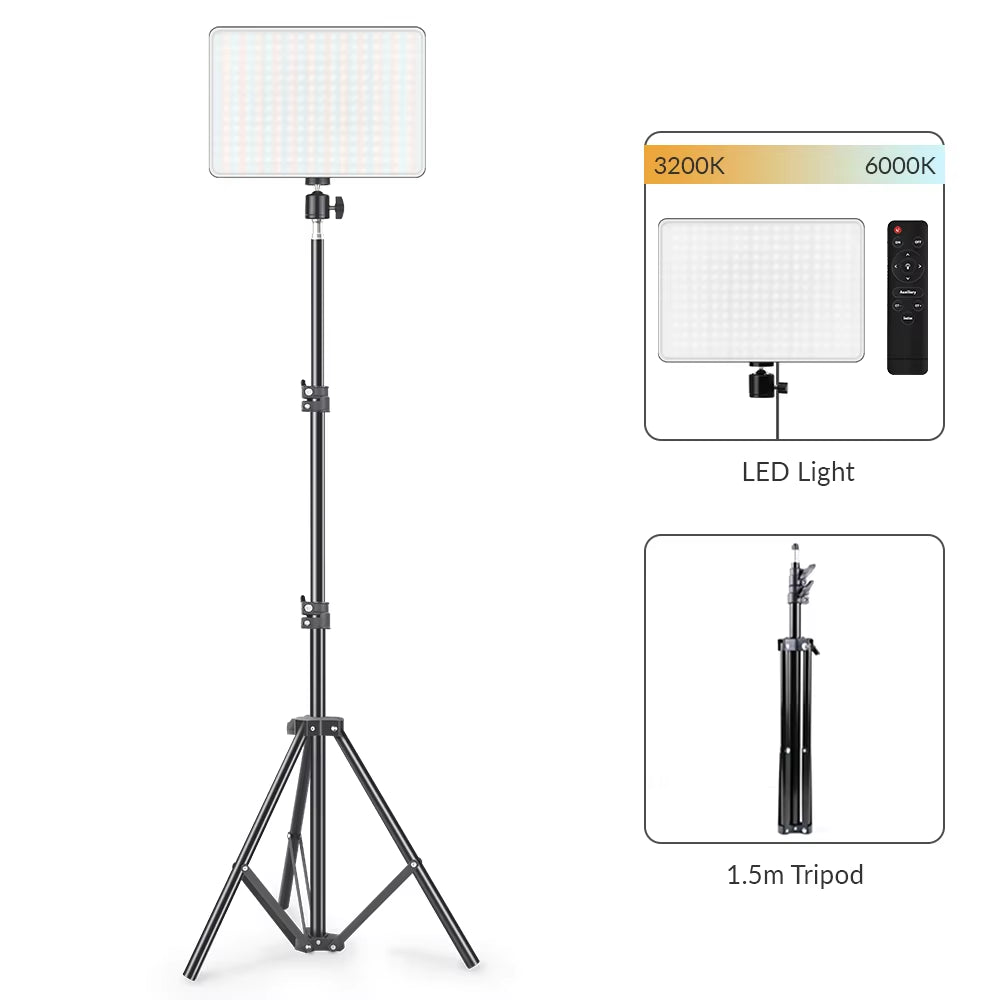 10Inch LED Video Light Ring Panel 3200K-6000K Photography Lighting Lamp with Tripod Ring Lights for Youtube Tiktok Live Stream