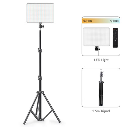 10Inch LED Video Light Ring Panel 3200K-6000K Photography Lighting Lamp with Tripod Ring Lights for Youtube Tiktok Live Stream