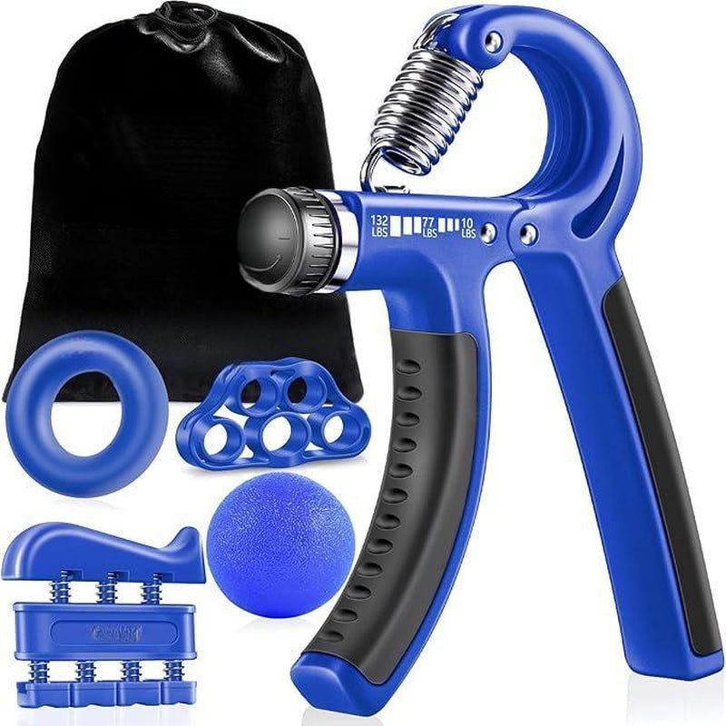 Funny Hand Grip Strengthener Workout Kit (5 Pack) Forearm Grip Adjustable Resistance Hand Gripper, Finger Exerciser, Finger Stretcher, Grip Ring & Stress Relief Grip Ball for Athletes